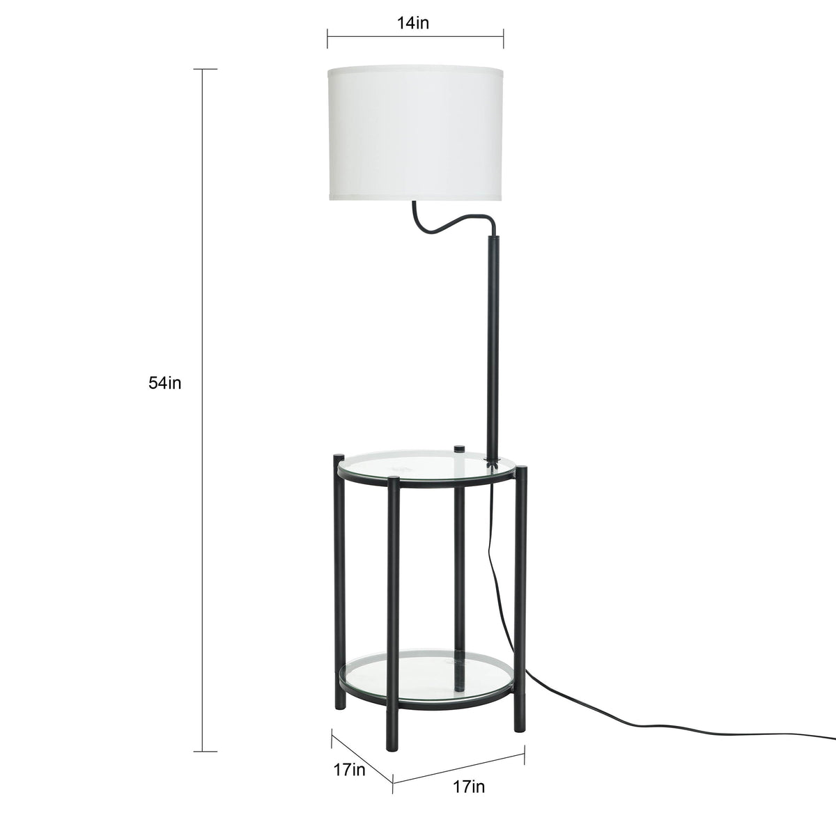 Velmora™ Glass End Table Floor Lamp with White Shade, Matte Black, 17"L x 17"W x 54"H