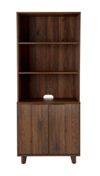 Velmora™ Lillian Fluted Bookcase with Doors and Storage, Walnut Finish