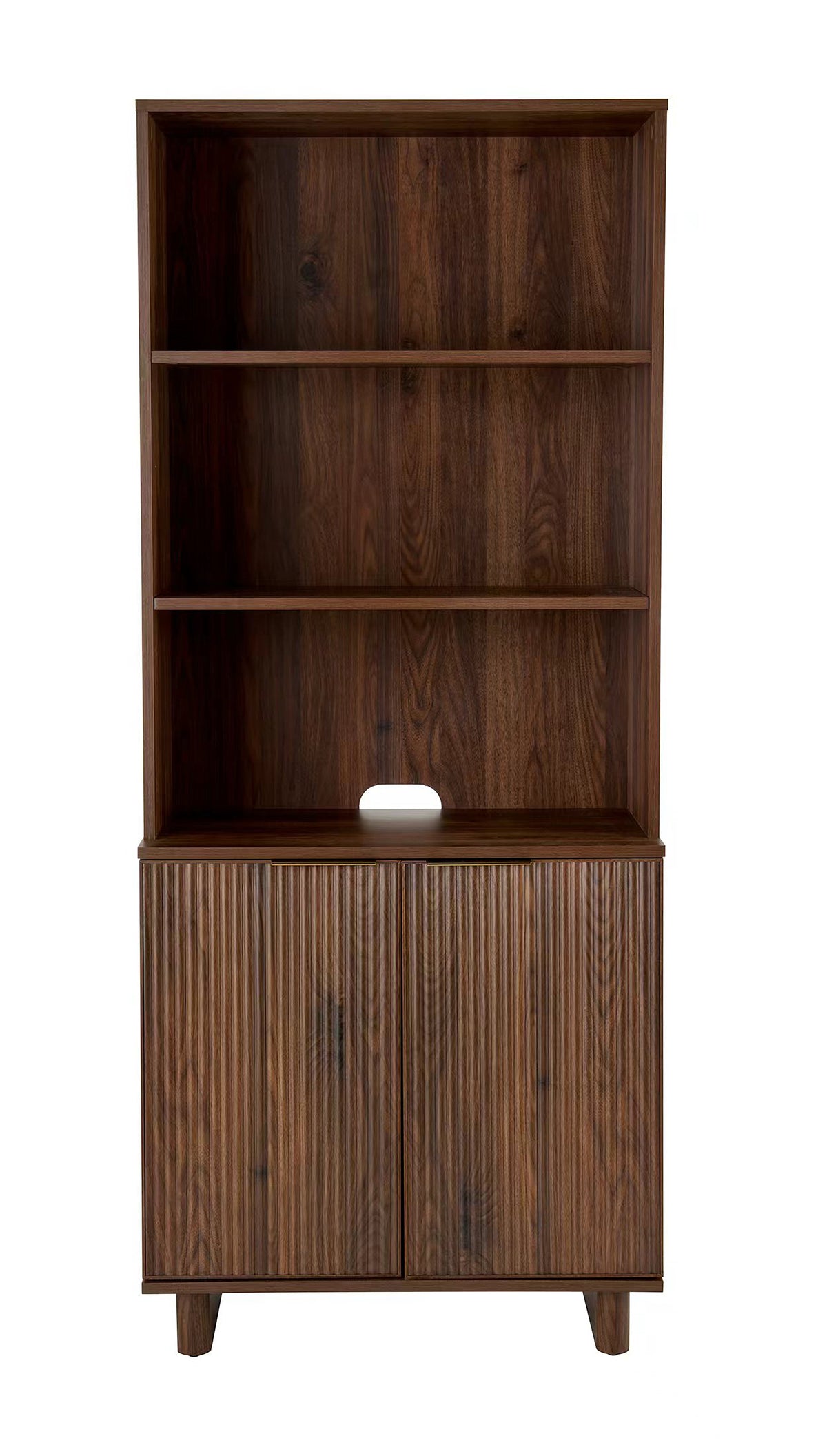 Velmora™ Lillian Fluted Bookcase with Doors and Storage, Walnut Finish