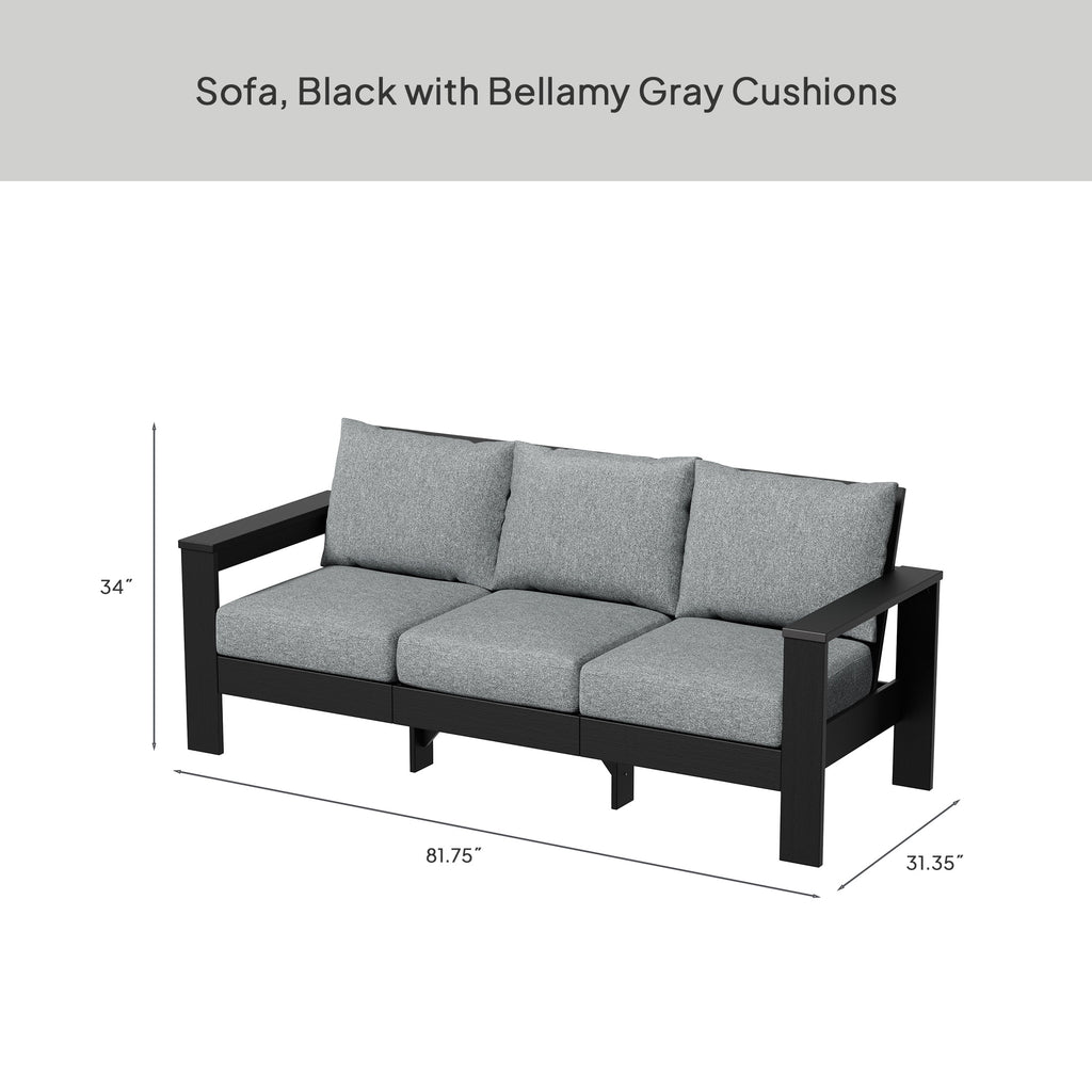 Velmora™ Ezra Outdoor Sofa, Black Frame with Gray Cushions