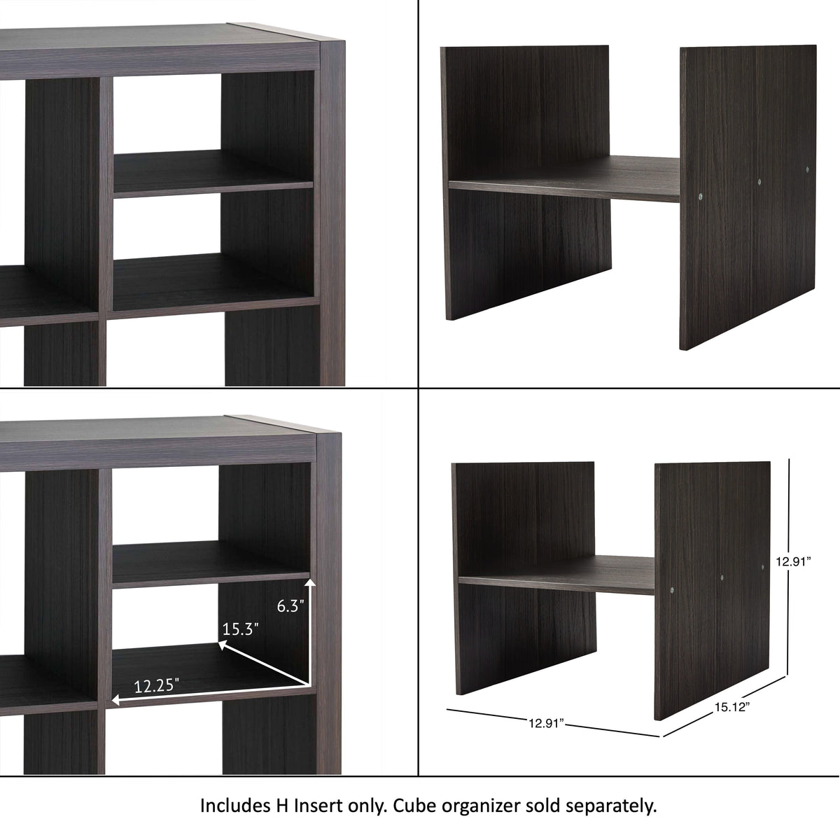 Velmora™ (4 pack) H Shelf Insert for Cube Organizers, Tobacco Oak