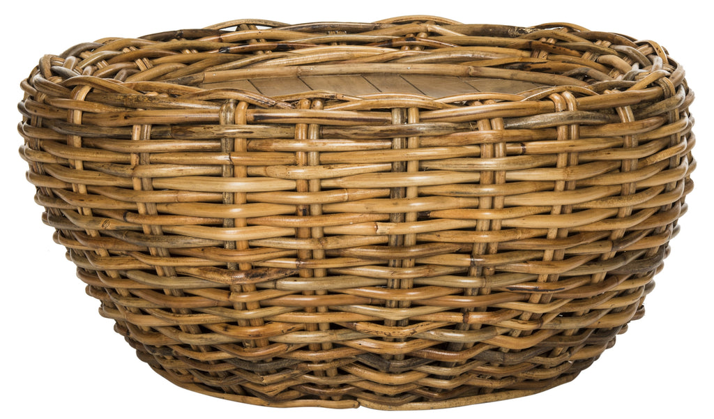 Velmora™ Alley Wood Top Round Wicker Coffee Table, Natural Brown