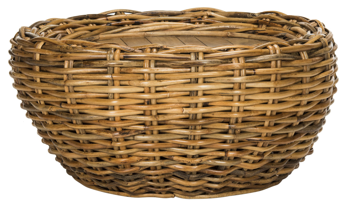 Velmora™ Alley Wood Top Round Wicker Coffee Table, Natural Brown