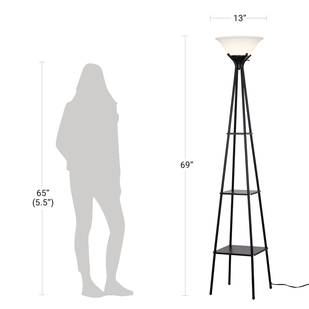 Velmora™ Metal Etagere Floor Lamp with Shelves, Charcoal Finish