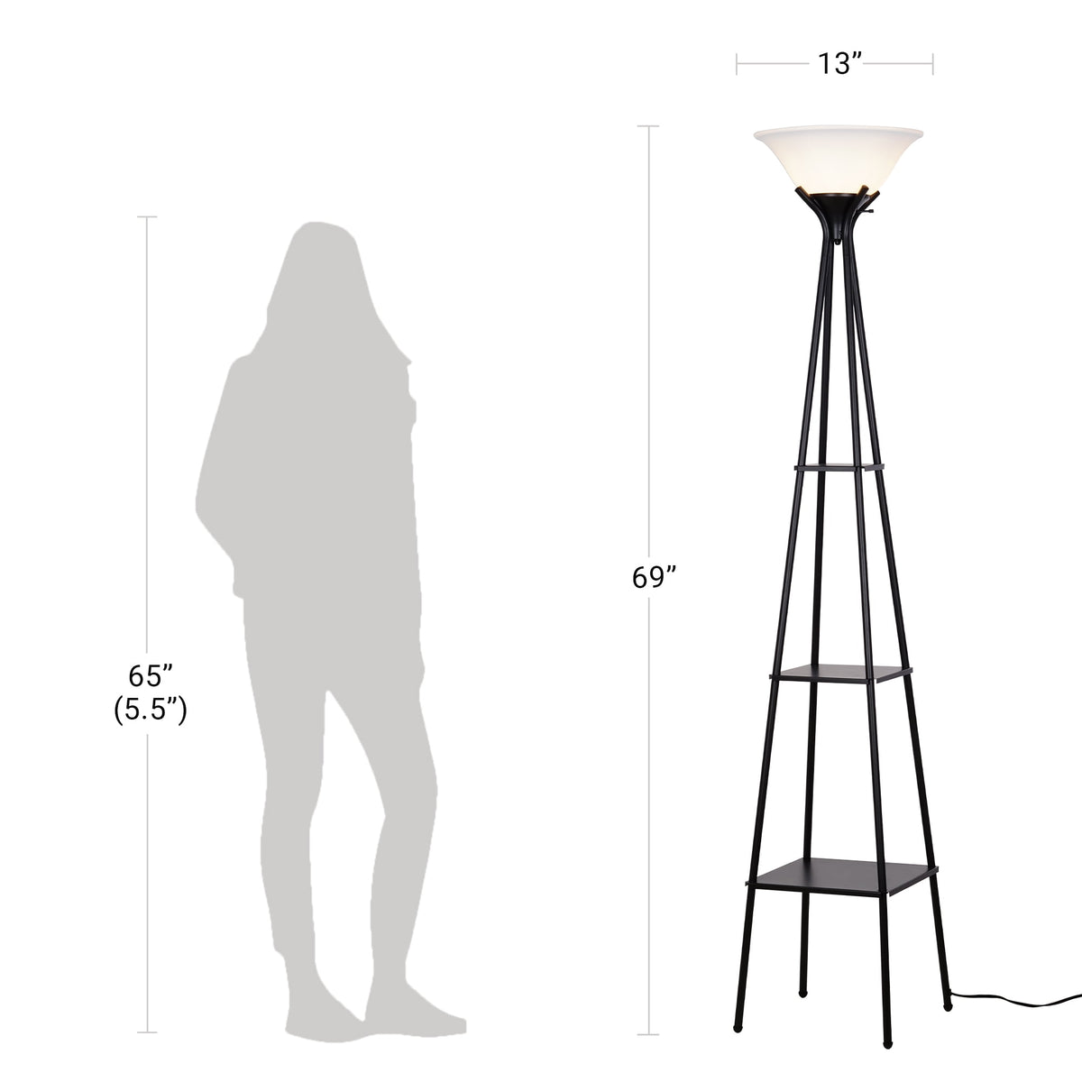 Velmora™ Metal Etagere Floor Lamp with Shelves, Charcoal Finish