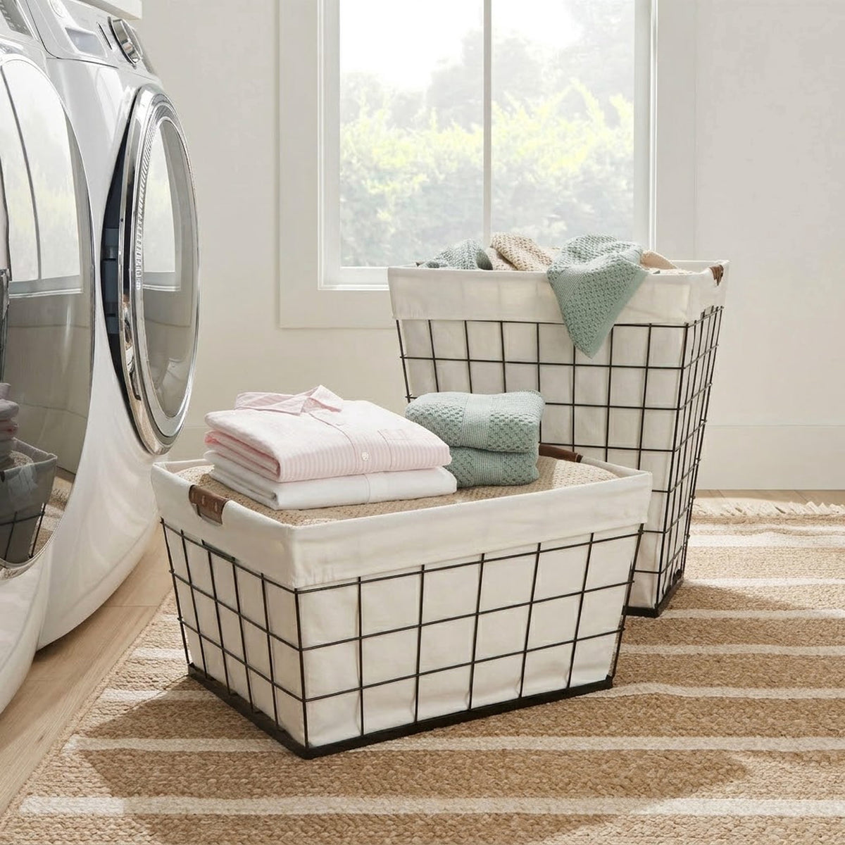 Velmora™ 75L Rectangular Steel Wire Laundry Hamper with Removable Liner, Natural, Adult