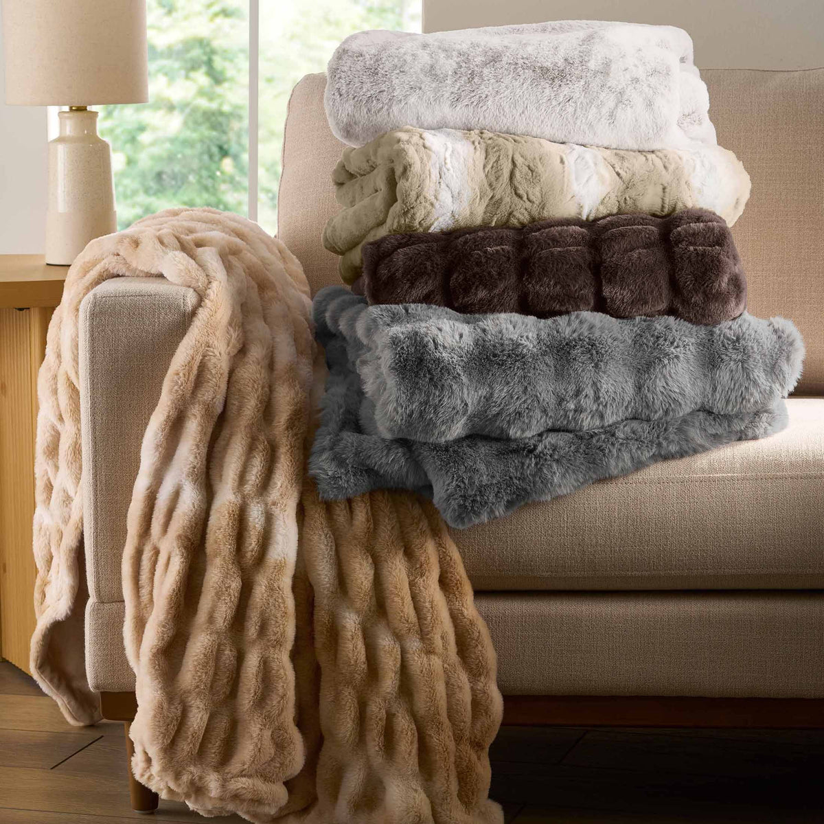 Velmora™ Almond Biscuit Ombre Faux Fur Throw, 50 in x 72 in