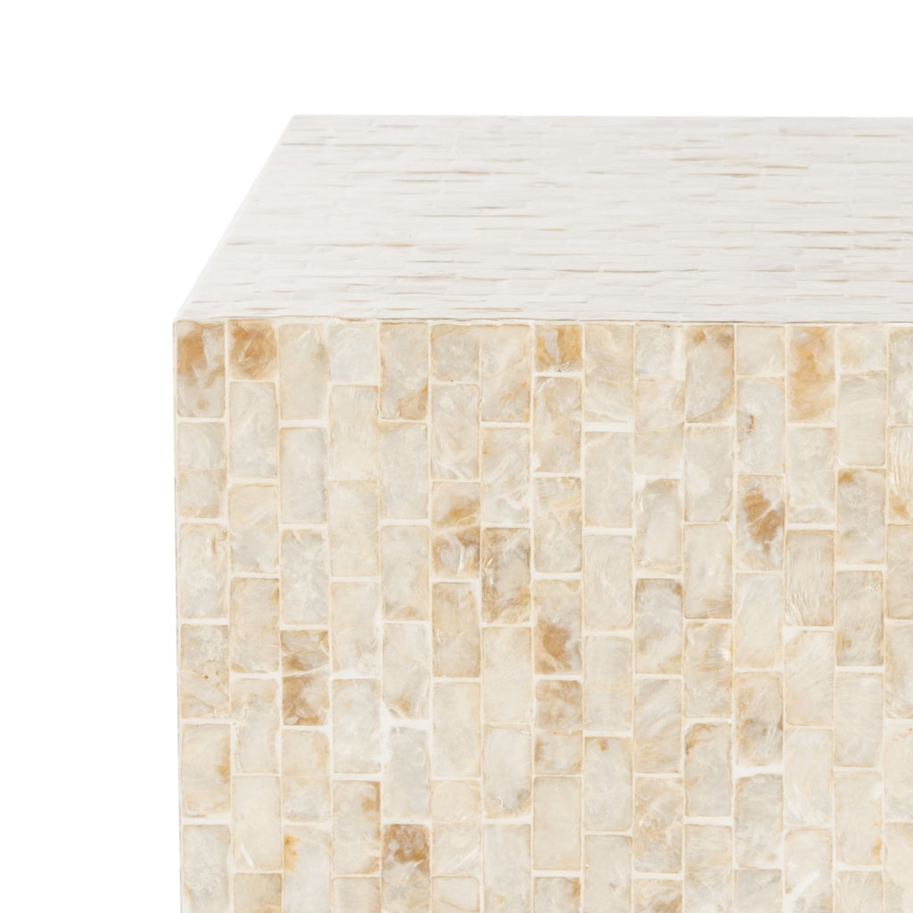 Velmora™ Juno Glam Mosaic Square Top Side Table, Beige/Gold
