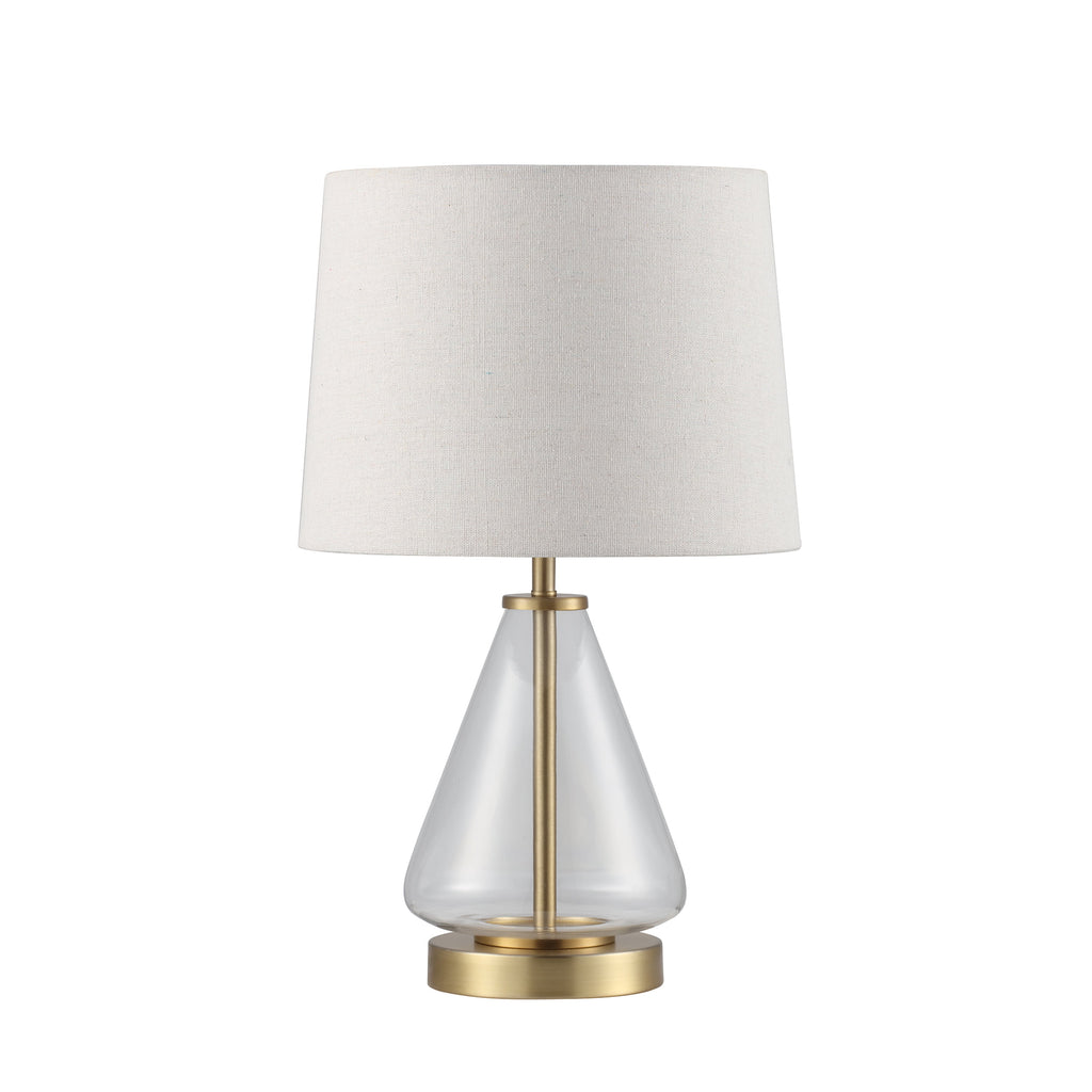 Velmora™ 18 in Clear Glass Table Lamp with Brass Metal Base and Beige Shade