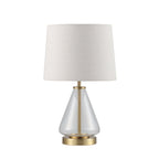Velmora™ 18 in Clear Glass Table Lamp with Brass Metal Base and Beige Shade