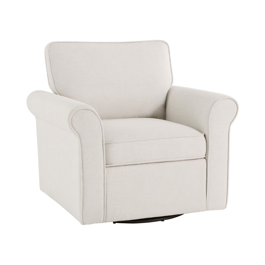 Velmora™ Swivel Accent Chair with Rolled Arms, Cream Fabric Upholstery