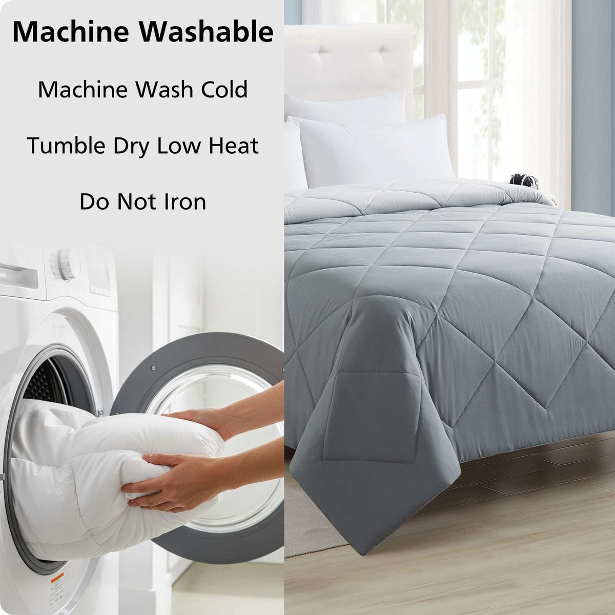 Velmora™ Reversible Microfiber Comforter, Grey, Full/Queen