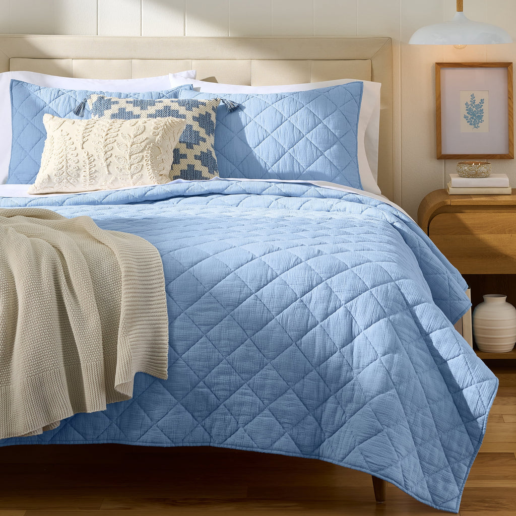 Velmora™ Diamond Gauze Quilt, Blue, Full/Queen, All Ages