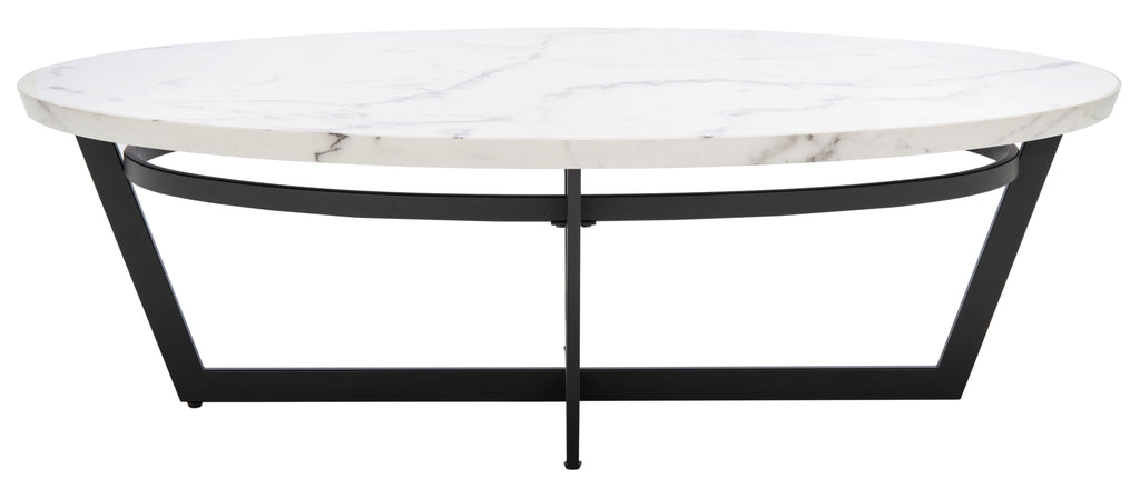 Velmora™ Placido Abstract Oval Coffee Table, White Marble/Black