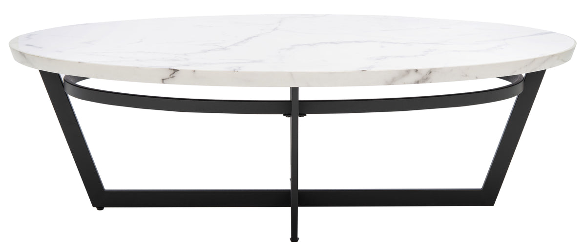 Velmora™ Placido Abstract Oval Coffee Table, White Marble/Black