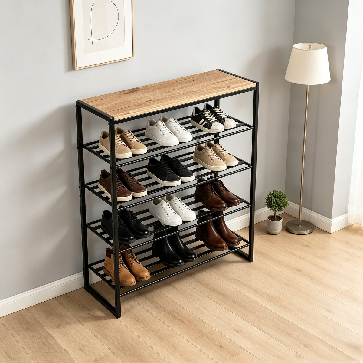 Velmora™ Jace 5-Tier Shoe Rack, Metal Steel, 15 Pairs of Shoes, Multi-Functional