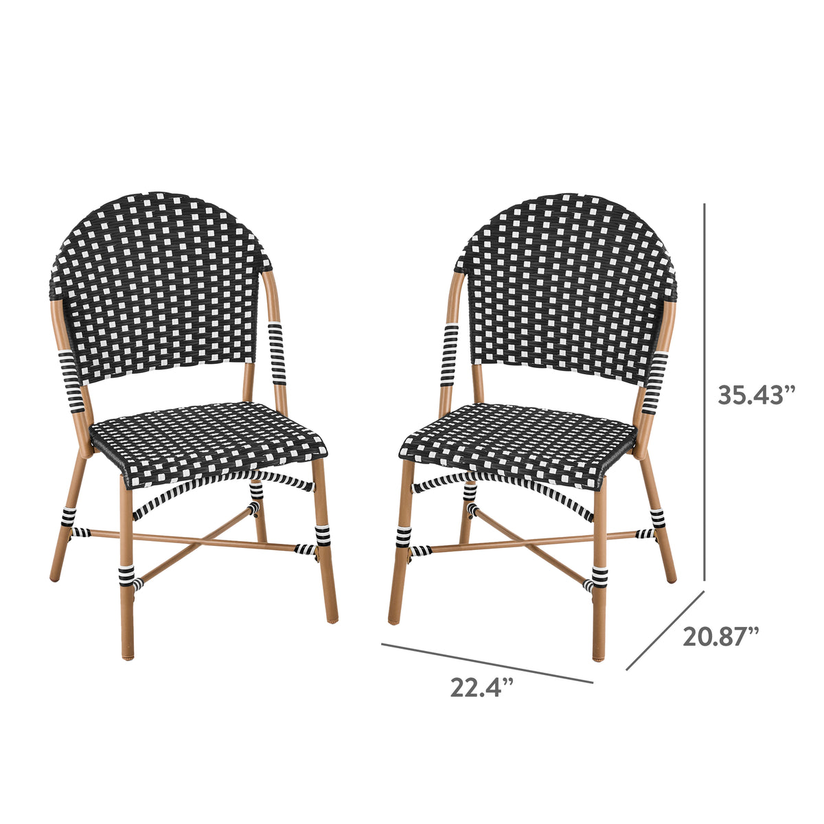 Velmora™ Lilah 2-Piece Wicker Outdoor Parisian Bistro Chairs, Black & White