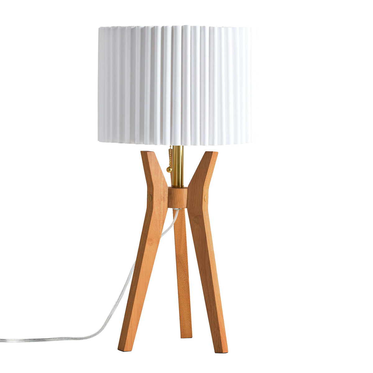Velmora™ 24 in Tripod Table Lamp with Natural Wood Base and Pleated Shade