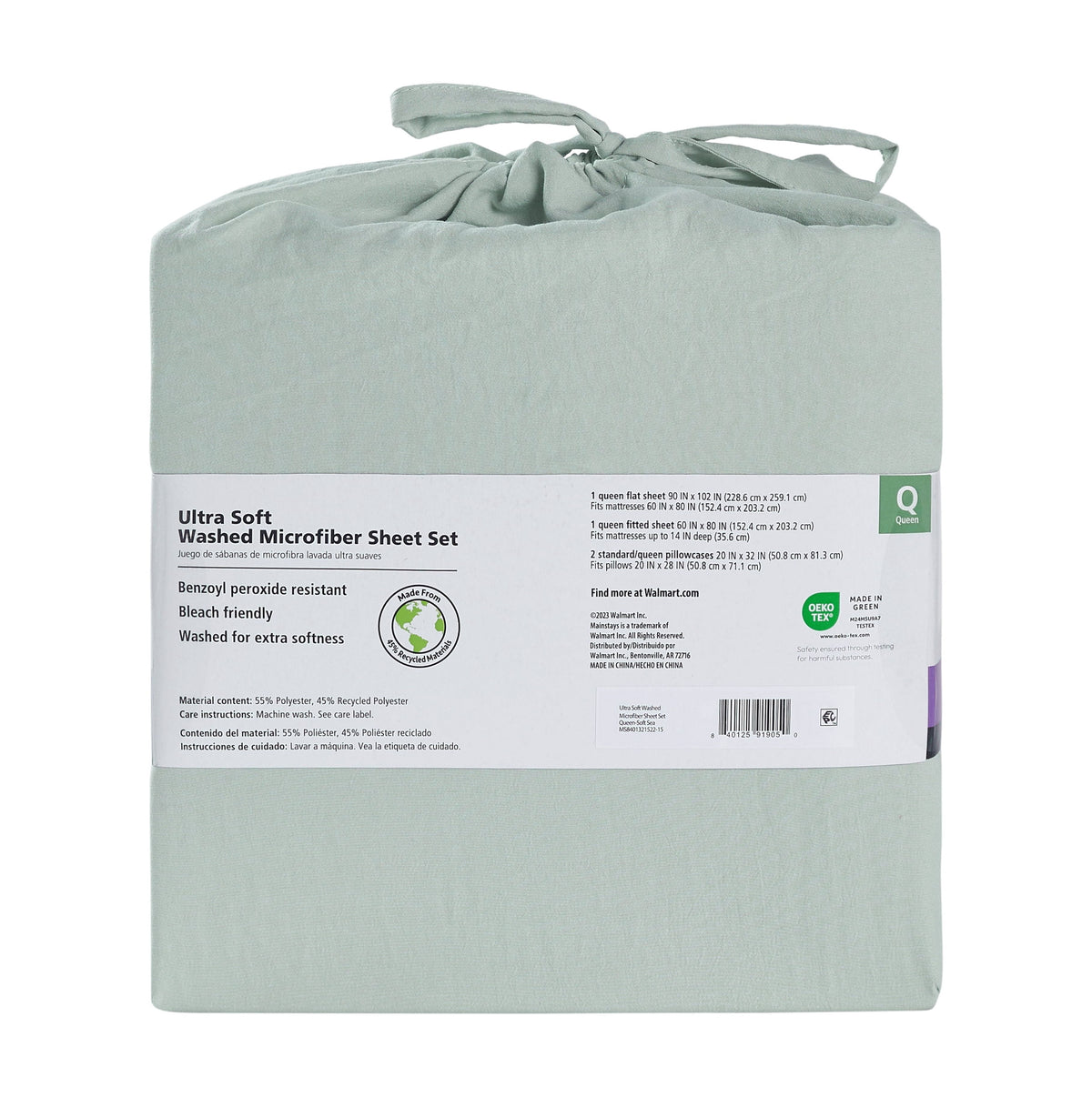 Velmora™ Washed Ultra Soft Microfiber Bed Sheet Set, King, Soft Sea, 4 Piece