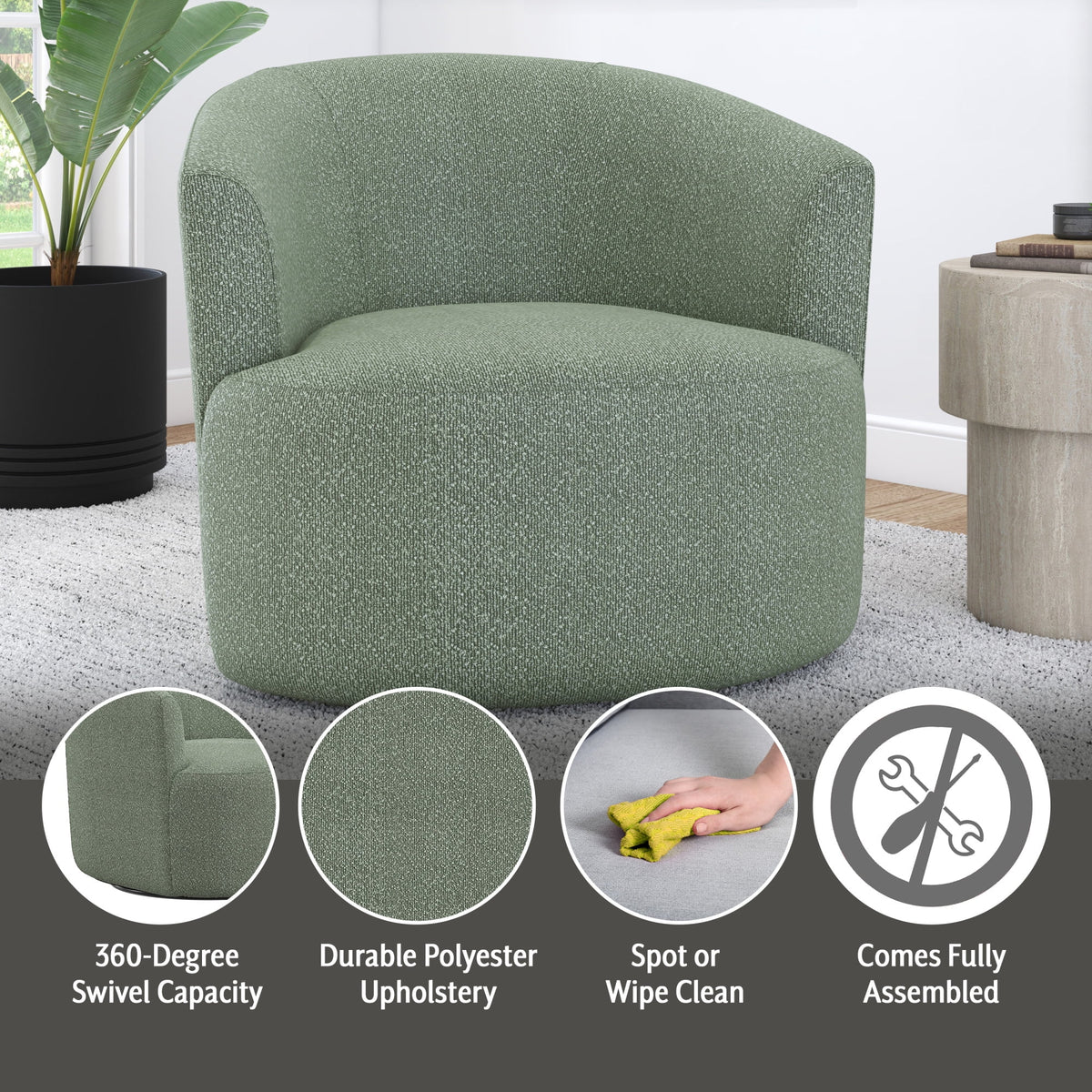 Velmora™ Boucle Swivel Accent Chair, Olive