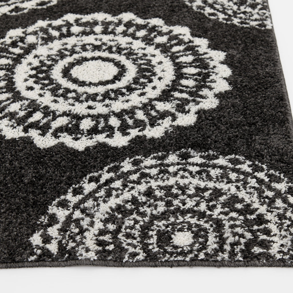 Velmora™ 9'X12' Charcoal Gray Medallion Shag Indoor Area Rug