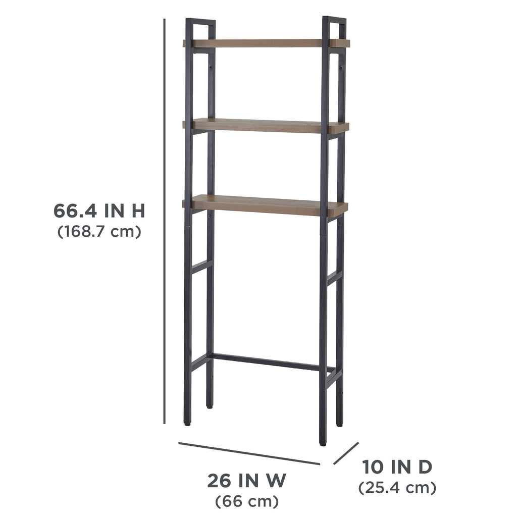Velmora™ Jace 3-Shelf Over-the-Toilet Storage Shelf, Black Frame with Oak Shelves
