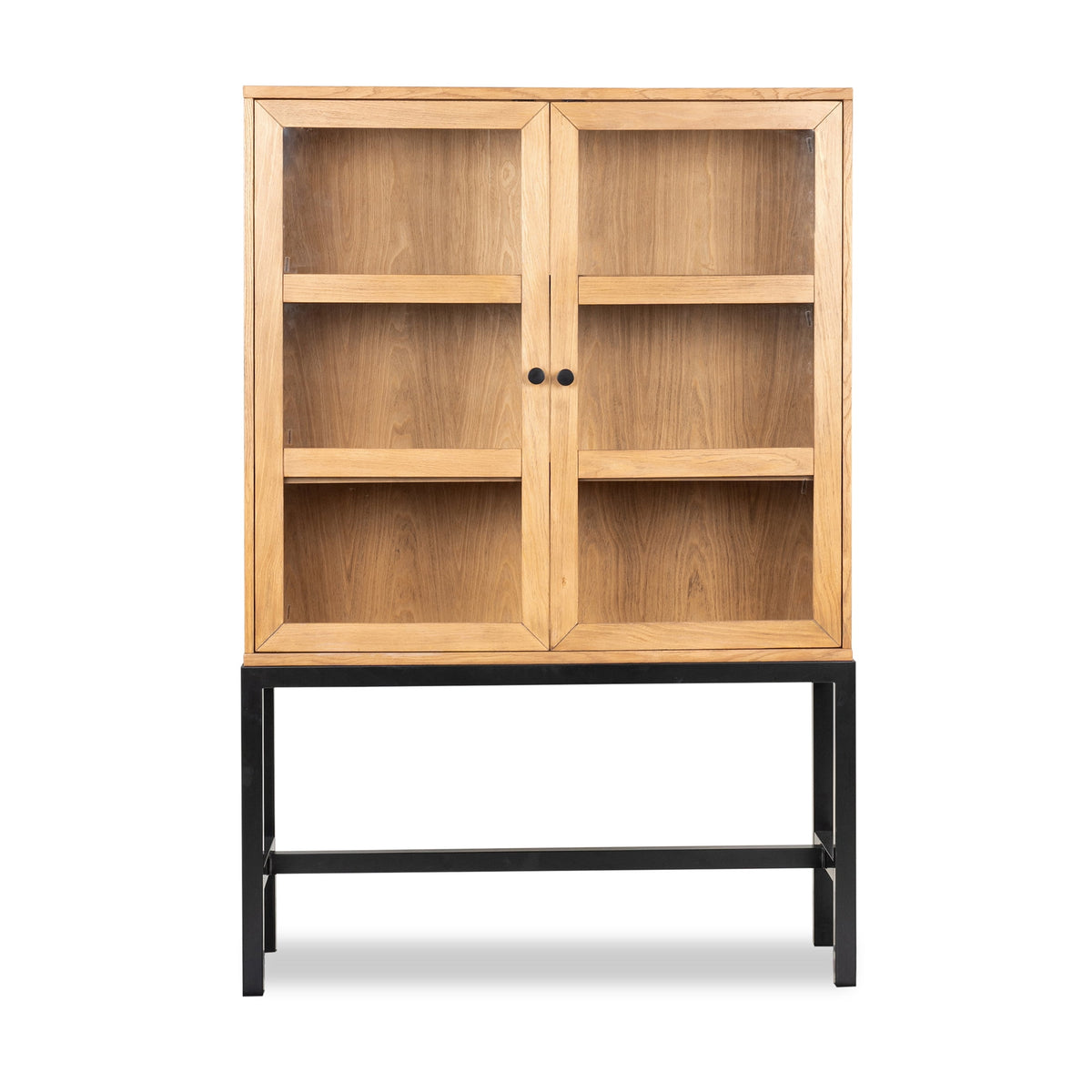 Velmora™ Ezra China Cabinet, Light Honey Finish and Black Stand