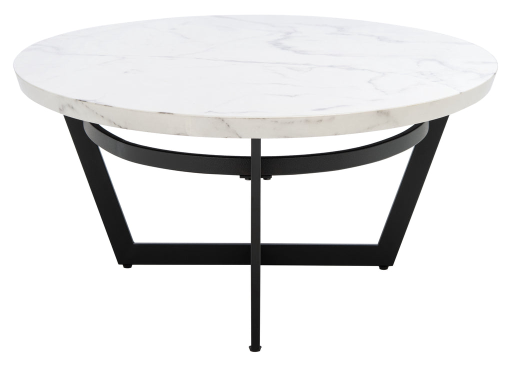 Velmora™ Placido Abstract Oval Coffee Table, White Marble/Black