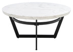 Velmora™ Placido Abstract Oval Coffee Table, White Marble/Black
