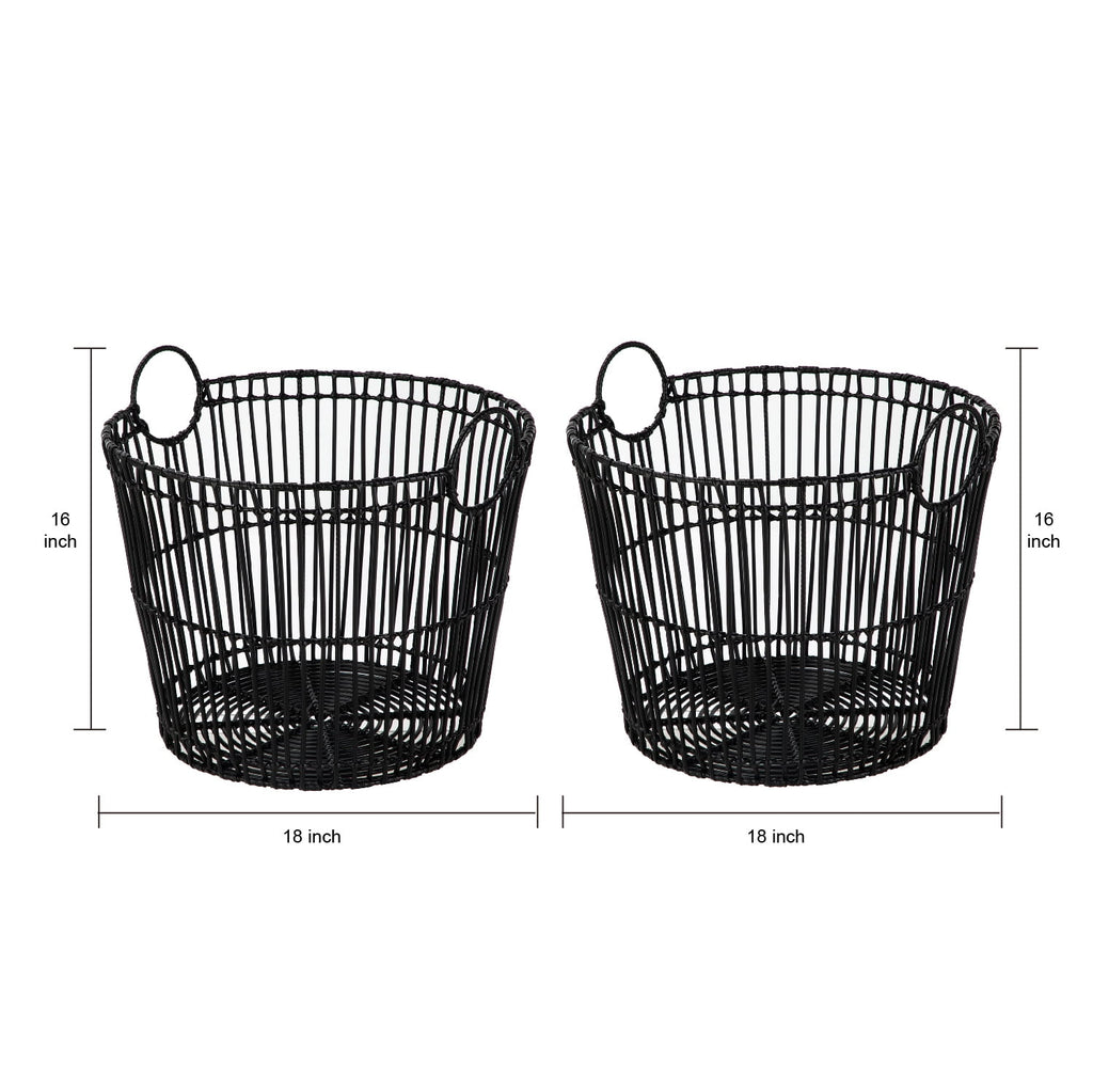 Velmora™ Large Black Poly Rattan Storage Baskets with Handles, Set of 2