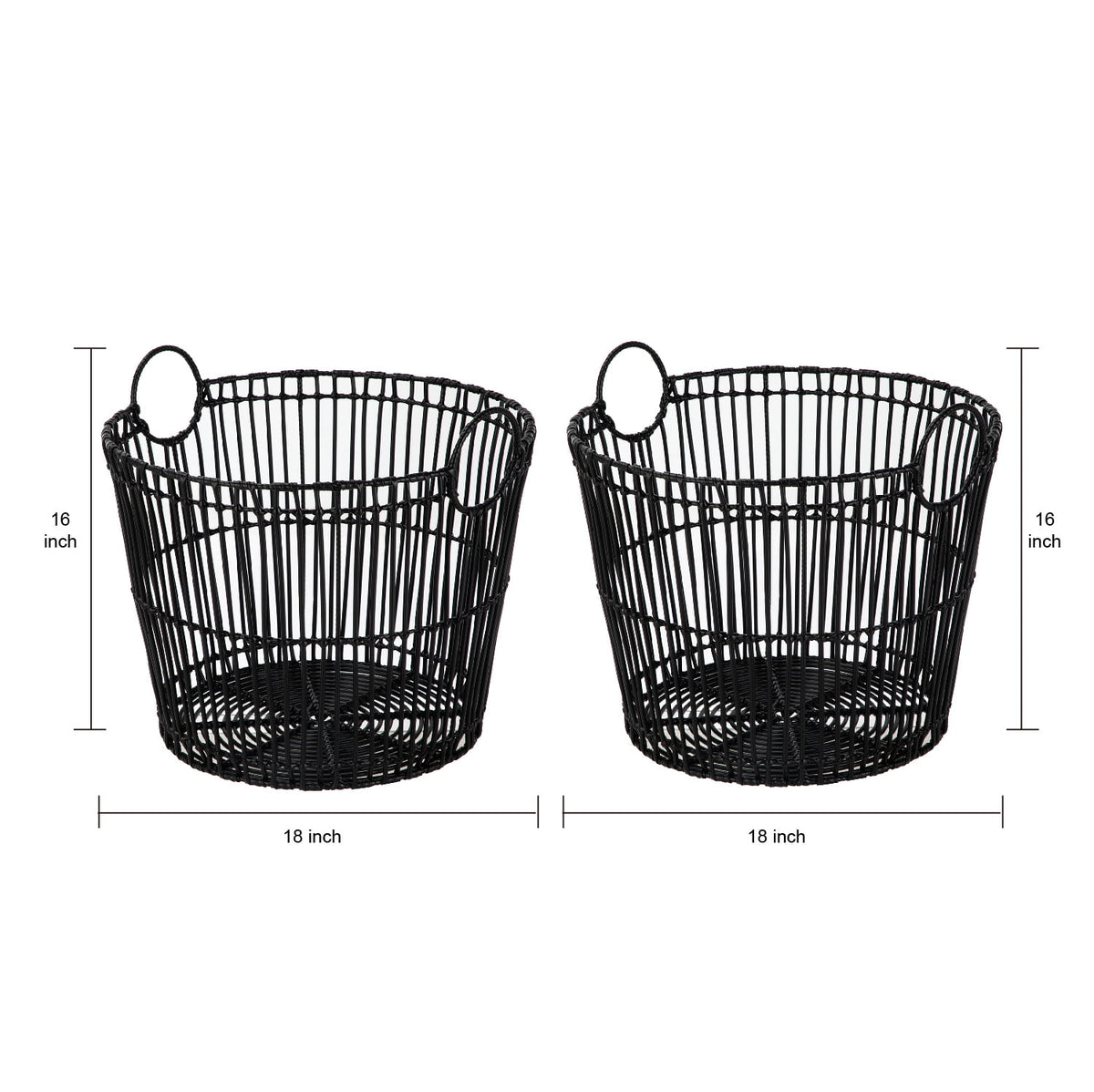Velmora™ Large Black Poly Rattan Storage Baskets with Handles, Set of 2