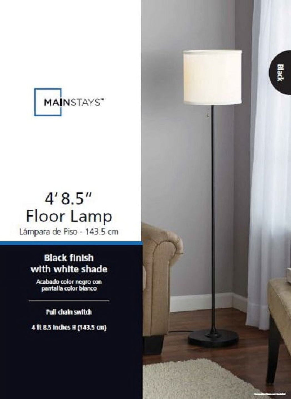 Velmora™ 56.5 in Floor Lamp, Black Finish with White Fabric Shade