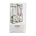 Velmora™ Jace Freestanding Metal 2-Rod Garment Clothes Rack with 4 Wooden Shelves, Black
