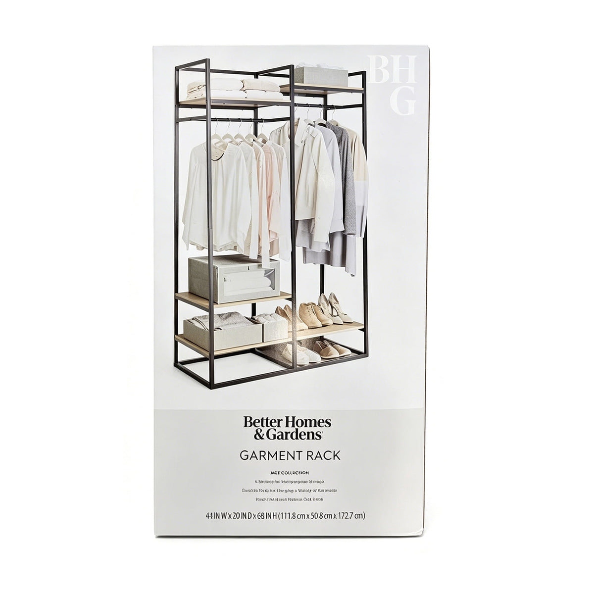 Velmora™ Jace Freestanding Metal 2-Rod Garment Clothes Rack with 4 Wooden Shelves, Black