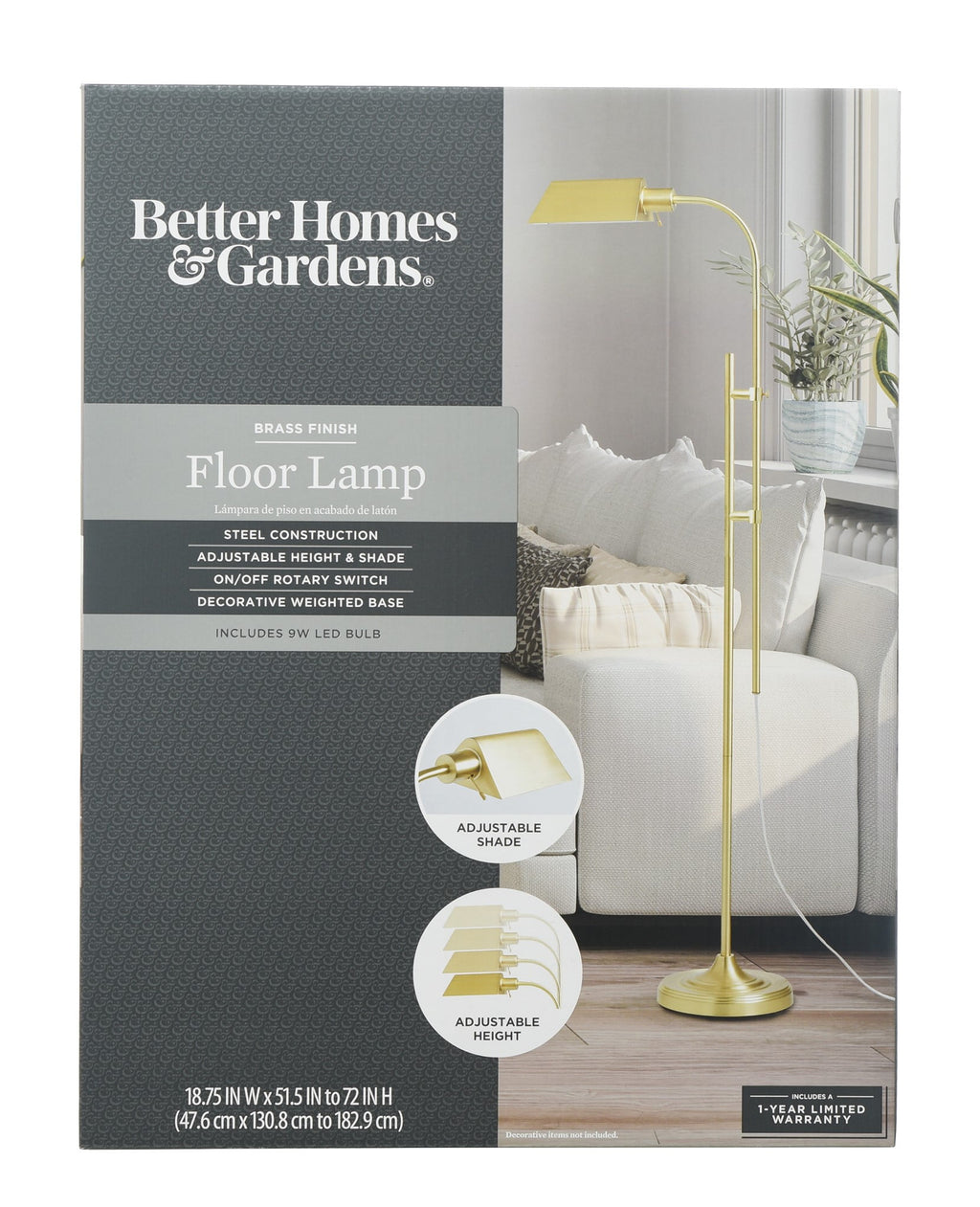 Velmora™ 1-Light Modern Adjustable Brass Floor Lamp Gold