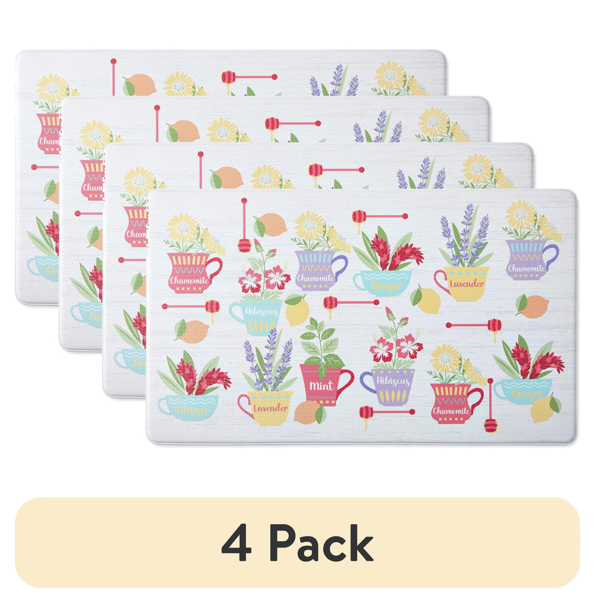 Velmora™ (4 pack) Multicolor Kitchen Mat, Herbal Tea, 18"W x 30"L, 1 Piece