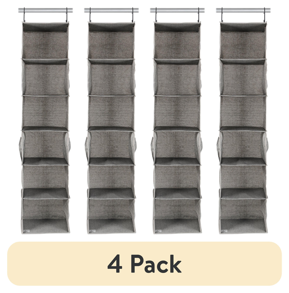 Velmora™ (4 pack) Gray Hanging Closet Organizer With 6 Shelves & Side Pockets