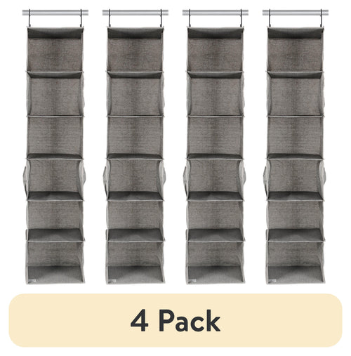Velmora™ (4 pack) Gray Hanging Closet Organizer With 6 Shelves & Side Pockets