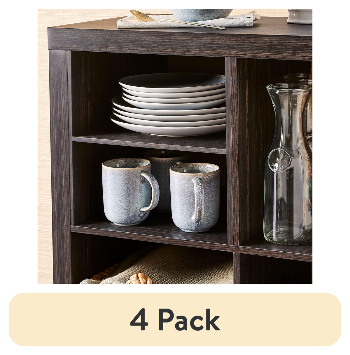 Velmora™ (4 pack) H Shelf Insert for Cube Organizers, Tobacco Oak
