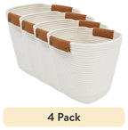 Velmora™ (4 pack) Medium White Cotton Rope Decorative Storage Basket, 11 in x 11 in
