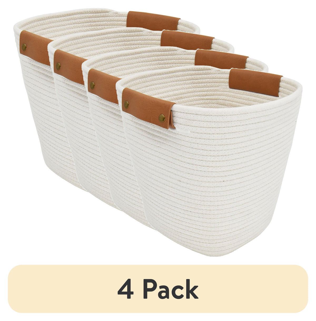 Velmora™ (4 pack) Medium White Cotton Rope Decorative Storage Basket, 11 in x 11 in