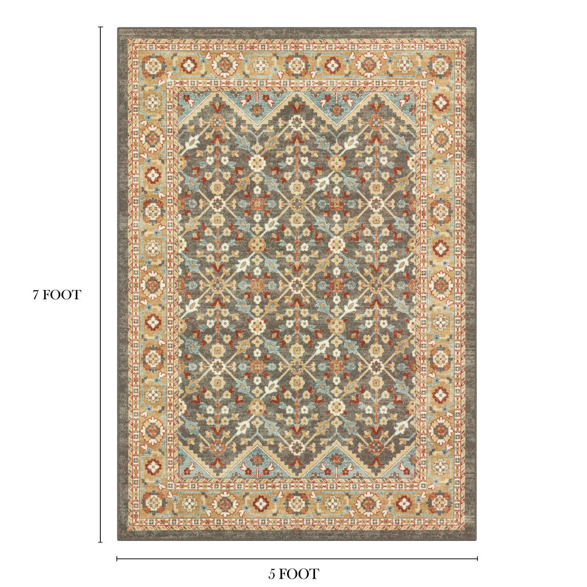 Velmora™ Persian Border Medallion Indoor Area Rug, Rust Brown, 5 ft x 7 ft