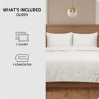 Velmora™ 3-Piece Waffle Comforter Set with Matching Shams, Full/Queen, Vanilla Dream