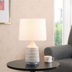 Velmora™ White and Beige Etched Ceramic Table Lamp with Shade 17"H
