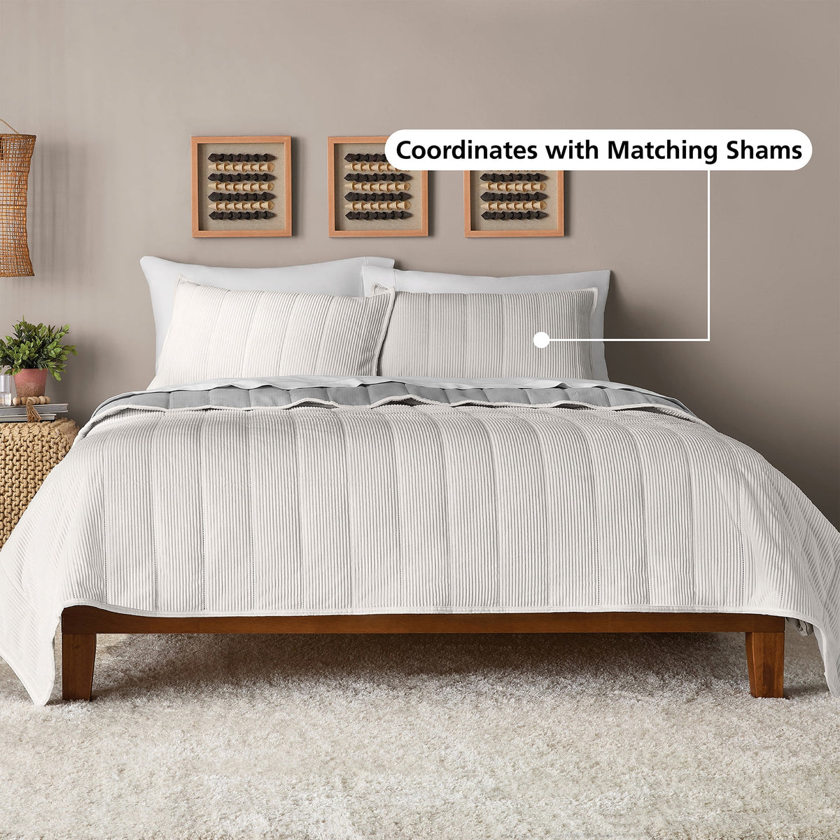 Velmora™ Corduroy Quilt, Full/Queen, White, Reversible Bedding