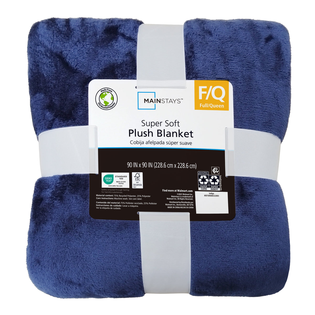 Velmora™ Super Soft Plush Bed Blanket, Dark Blue, Full/Queen Size, 90 x 90 in