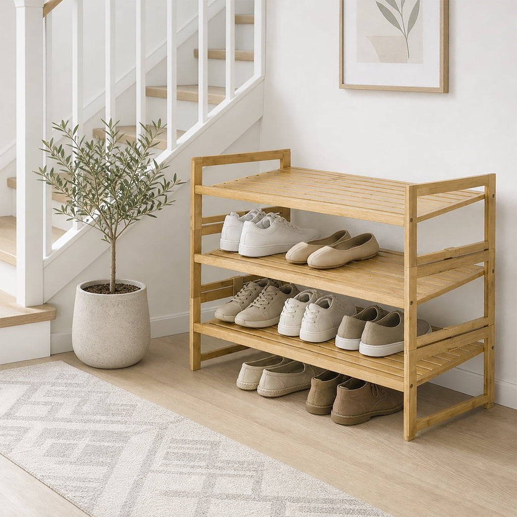 Velmora™ (2 pack) Bamboo 3-Tier Shoe Rack for 9 Pairs
