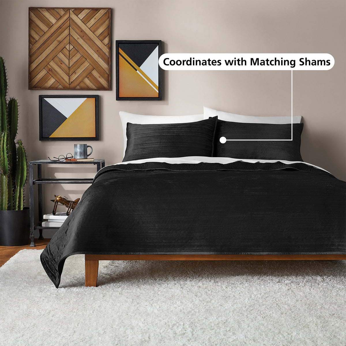 Velmora™ Velvet Stripe Quilt, King, Black