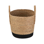 Velmora™ Natural and Black Round Rush Baskets, Set of 2
