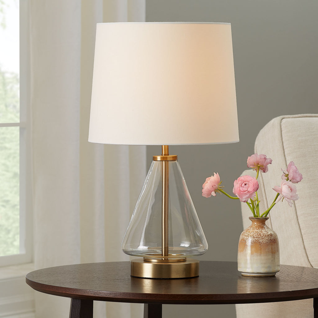 Velmora™ Glass with Brass Base Table Lamp, 18" H